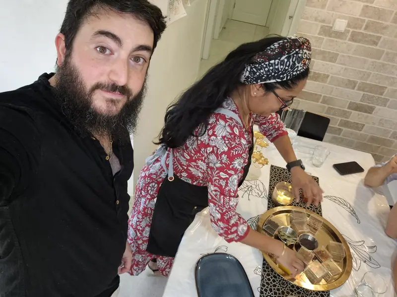 Binyamin and Leron serving the spice tasting
